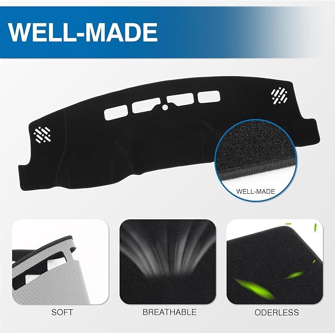 KUST Car Dash Cover for 2014-2018 Chevy Silverado/GMC Sierra 1500, 2015-2019 Silverado/GMC Sierra 2500HD 3500HD Dashboard Cover Polyester Non-Slip Custom Fit Dash Mat Center Console Dash Cover Black