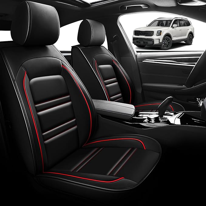 Seat Cover for kia Telluride 2020-2025 | Car Seat Covers Front Seats, Waterproof Seat Protectors, Automotive Front Seat Covers (Front Seat, Black&Red Line)