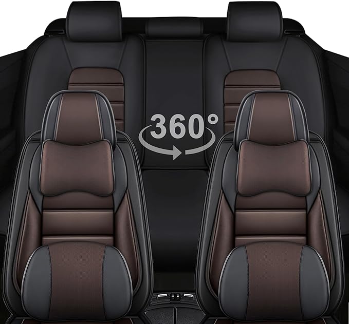 5 Car Seat Covers for Toyota RAV4 2000-2026 Breathable Leather,Waterproof Car Seat Protectors with Comfort Headrest Pillows,Automotive Vehicle Cushion with Storage Pockets (Luxury,Brown)