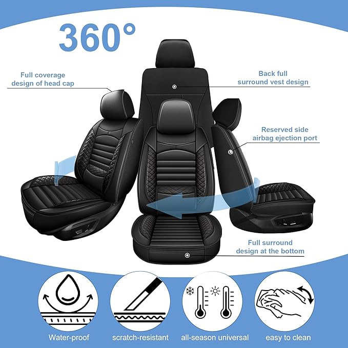 AOMSAZTO Seat Covers Toyota Tundra: Custom Fit for 2022 2023 2024 2025 2026 Toyota Tundra Crewmax Double Cab Waterproof Leather Truck Seat Covers Protectors (Black)