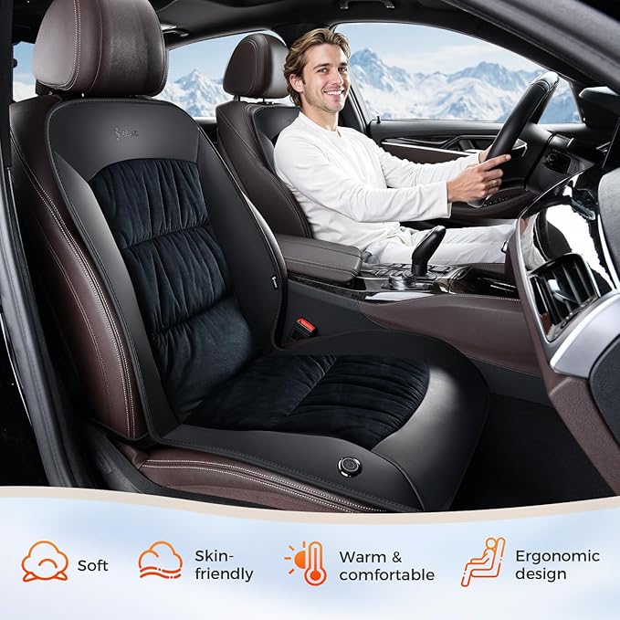 FLORICH Winter Car Seat Cover Furry Seat Cushion for Car Driver or Passenger Seat Cushion Front Car Seat Covers for Full Back Universal Fit for Car SUV Truck Van, Black, 1PCS