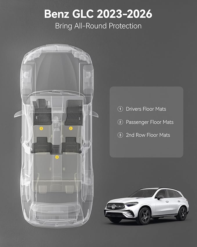 3W Floor Mats for Benz GLC 2023-2026(Coupe Only for 2024-2026), TPE All Weather Custom Fit Floor Liner for Benz Accessories GLC300/GLC350e/GLC43 AMG/GLC 63 AMG S E