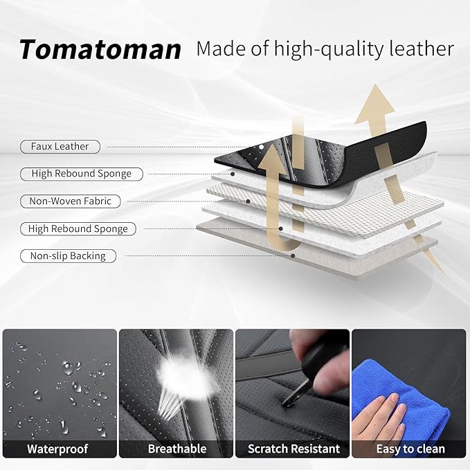 Tomatoman Car Seat Covers Full Set,Universal Automotive Breathable Leather Vehicle Cushion Full Coverage Protectors Fit for Most Cars SUV Pick-up Truck(Full Set/Black)