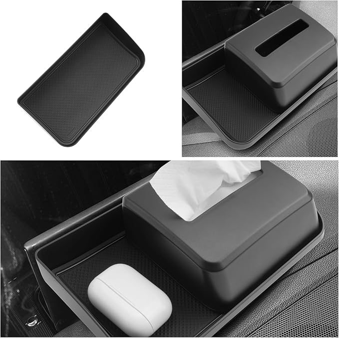 Ruiya Audi Q5 Console Organizer for Audi Q5 2021-2025 Accessories ABS Material Dash Storage Tray with ETC Magnetic Tissue Box Compatible with 2021 2022 2023 2024 2025 Audi Q5(2Packs)