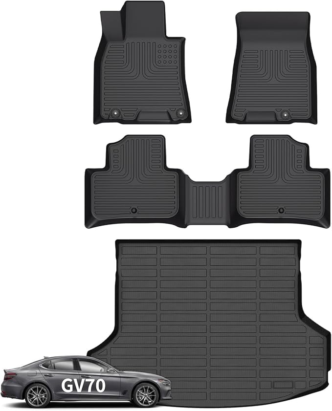 Wayhigh-for Genesis GV70 2022-2025 (Not fit Electrified GV70) All Weather Floor Mats and Cargo Liner Set TPE Car Mats Waterproof Heavy Duty Rubber Floor Liners GV70 Accessories