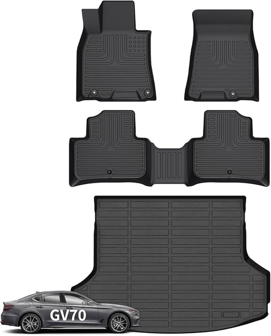 Wayhigh-for Genesis GV70 2022-2025 (Not fit Electrified GV70) All Weather Floor Mats and Cargo Liner Set TPE Car Mats Waterproof Heavy Duty Rubber Floor Liners GV70 Accessories