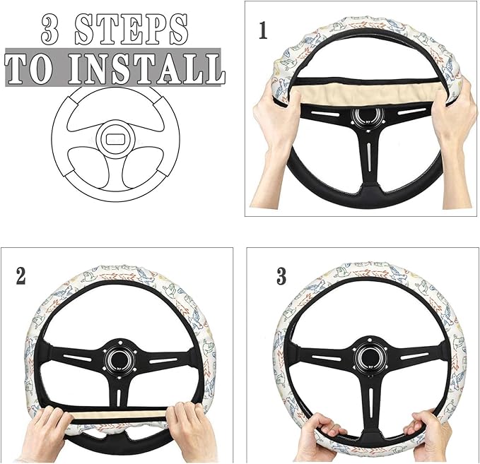 Dujiea Cute Seagull Bird Elastic Stretch Steering Wheel Cover, Anti-Slip and Durable Car Steering Wheel Accessories for Women Men, 15 Inch Universal Fit Car, Truck, SUV