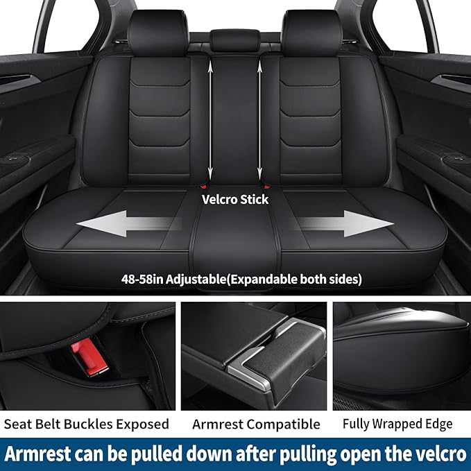 Leather Car Seat Covers Full Set Breathable Automotive Seat Covers Waterproof Seat Protectors Universal Fit for Most Automotive Cars SUV Trucks(Black, Full Set)