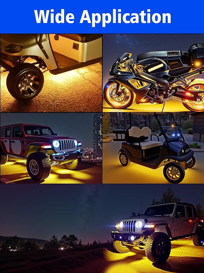 YM E-Bright 4Pcs Led Strip Lights for Car, 12inch Waterproof IP68 Car Underglow Strip Lights Decoration 18SMD 12V Led Interior Exterior Lights Strip for Cars Motorcycles Truck Golf Cart Boat - Yellow