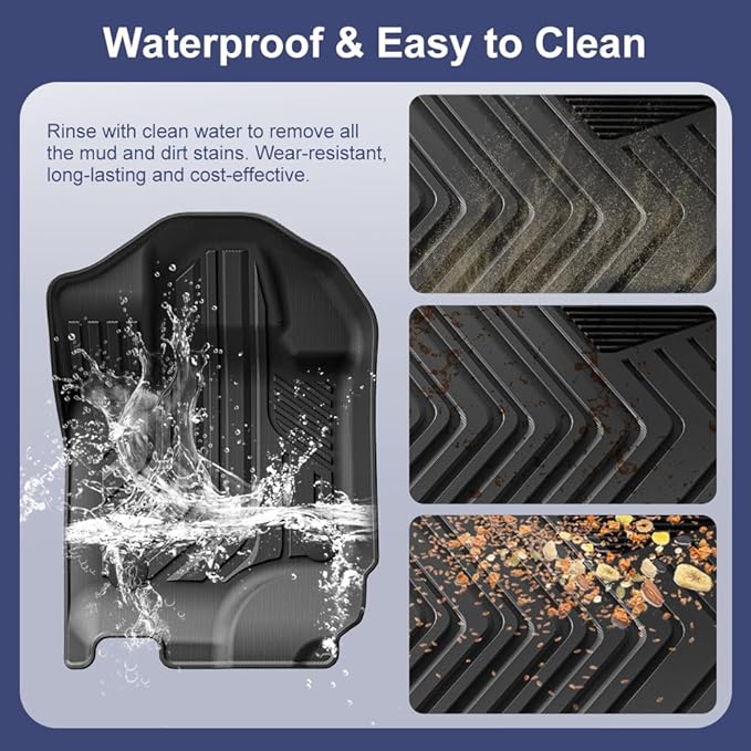 TPE Car Floor Mats for Ford F-150 2015-2025 & F150 Lightning 2022-2025 SuperCrew (Rear w/o Fold Flat Storage), Custom Fit Carpet Floor All Weather Truck Mats - Front and Rear Row, 3PCS