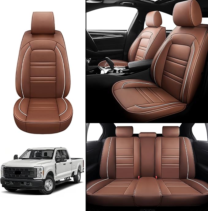 Seat Covers for Ford f250 2011-2025 | 5-Seats Leather Seat Covers, Easy to Install Automotive Seat Covers Full Set (Full Set, Coffee)