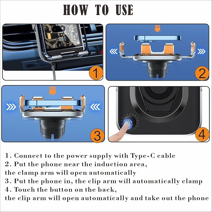 Wireless Car Charger Mount, 15W Fast Charging Auto Clamping Car Charger Holder for iPhone/Samsung for iPhone 16 15 14 13 12 11 Pro,Samsung Galaxy S25 S24 Ultra S23 S22 S21 S20