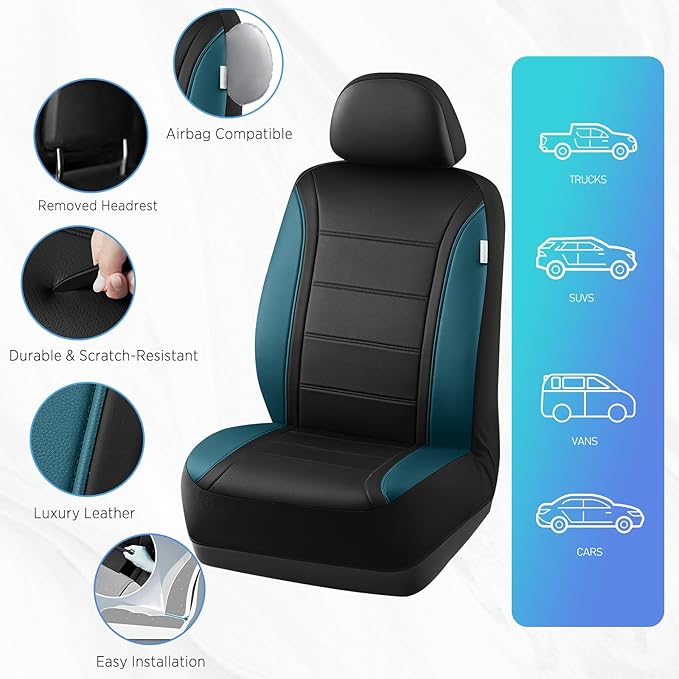 Road Comforts Leather Seat Covers, Breathable Car Seat Covers Front Seat for Men,Airbag Compatible, Automotive Seat Covers Set Universal Fit Most Cars,Vans,Truck,SUV