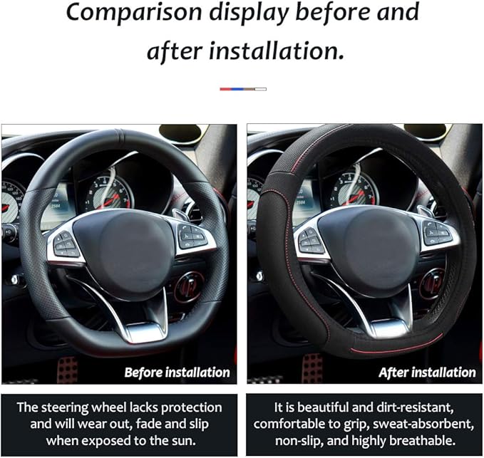 Universal 15 inch D-Type PU Leather Steering Wheel Cover, D-Type,Breathable, Anti-Slip, Odorless (Red-Black)