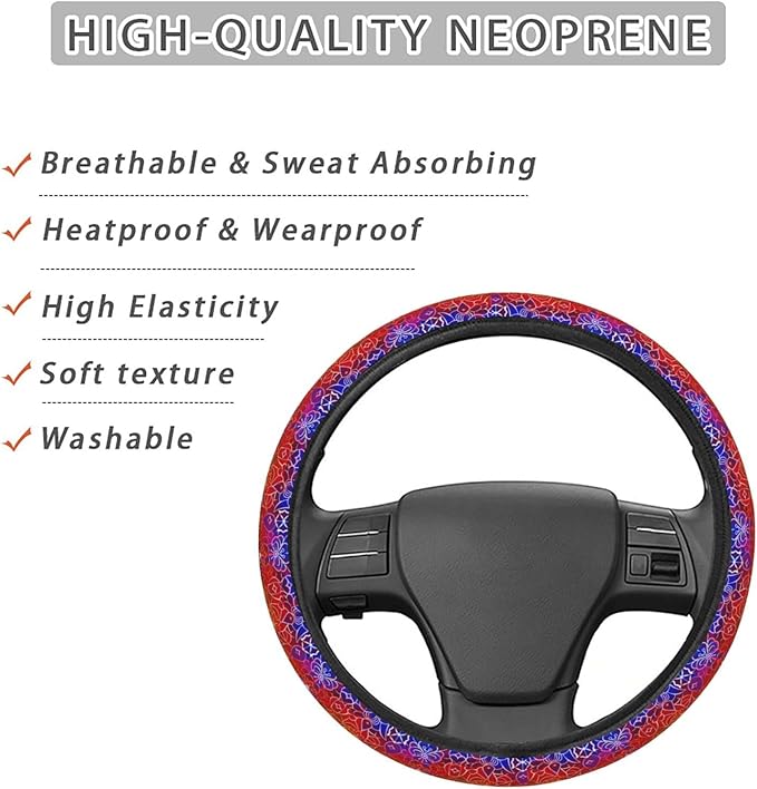 Rainbow Style Mandala Steering Wheel Covers Anti-Slip Elasticity Car Accessories Steering Wheel Protector Universal 15 Inch for Cars SUV Vehicle Truck