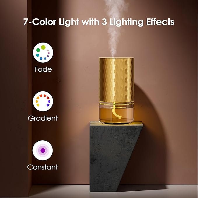 Airversa Waterless Diffuser Essential Oil 100ml Capacity Scent Air Machine for Home Aromatherapy Premium Metal Nebulizer Battery Operated 3 Mist Settings Timers Color Light AN5(Gold)