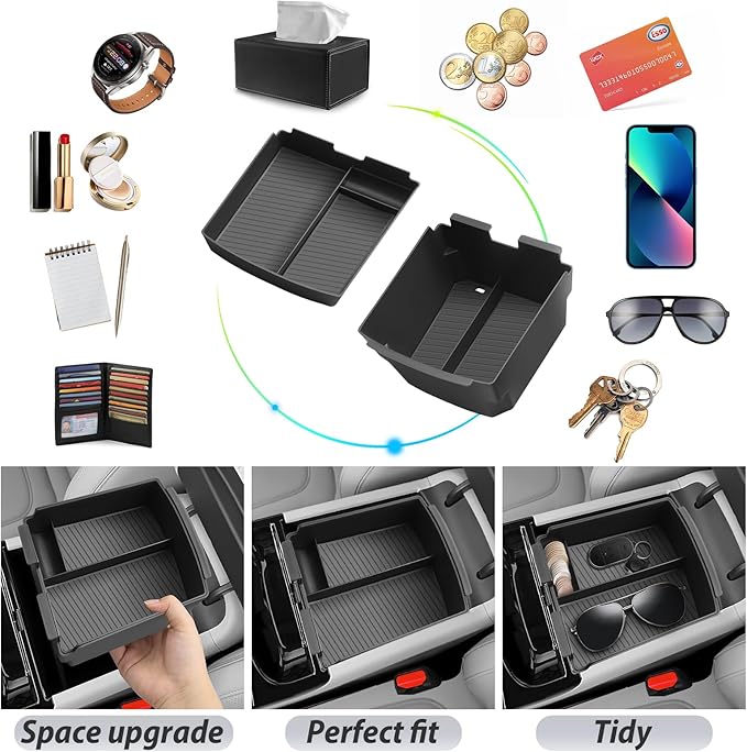 SKTU 2-Pack 2025 2026 Tucson Center Console Organizer for 2025 2026 Hyundai Tucson Limited/Hybrid Console Tray Hyundai Tucson 2025 2026 Accessories with Coin Holder Durable [Double Layers]