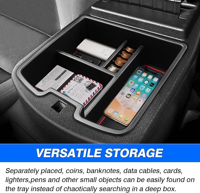 Autorder Center Console Organizer for 2007-2013 Chevrolet Silverado/GMC Sierra 1500 2500 3500 Accessories Armrest Storage Box Secondary Insert Tray with 2 Color Mats