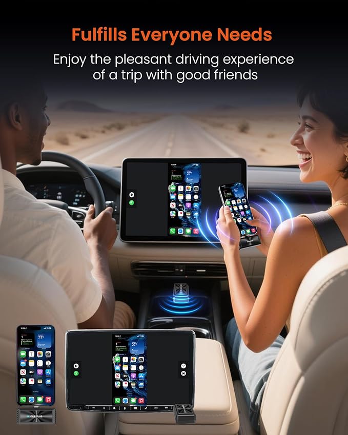 Wireless CarPlay Adapter & All-Platform Wireless Screen Mirroring GETPAIRR Cast- No Lag Streaming for iOS/Android, Dual Connection, WiFi 6/Bluetooth 5.4, Plug & Play, OTA Update (2025 Newupgrade)