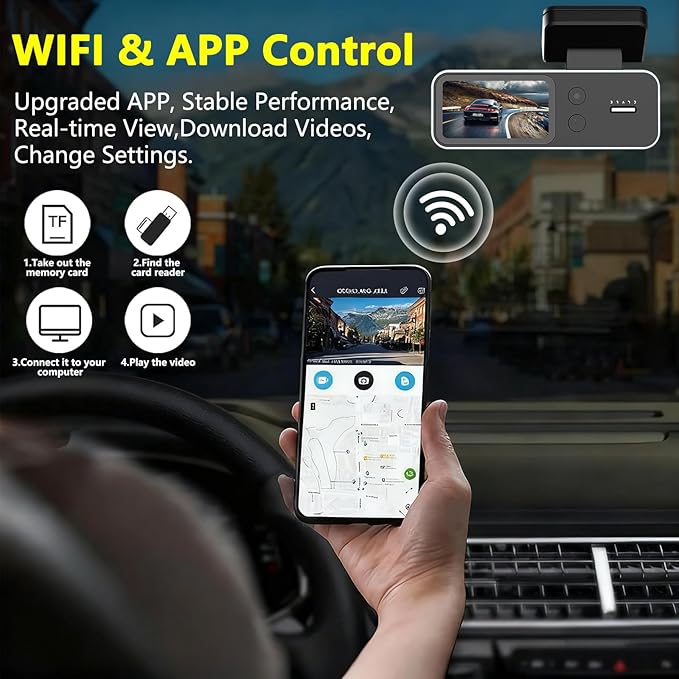 4K Dual Dash Cam Front and Rear - 3 Inch LCD Screen Car Camera with GPS Tracking, WiFi Phone Connectivity, G-Sensor & Loop Recording, Dashcam for Vehicle Security & Accident Evidence 24H Parking Mode