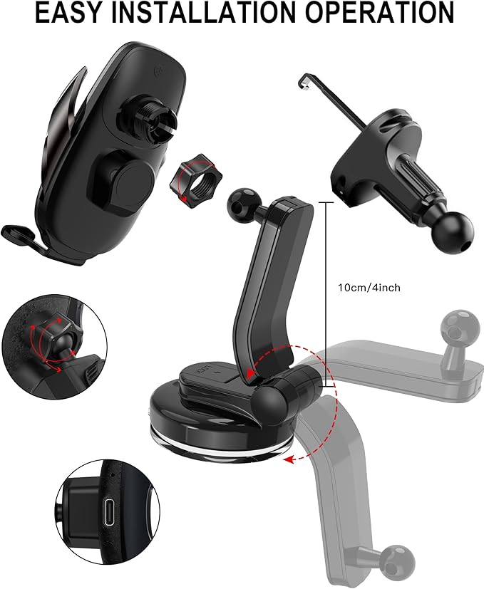 Wireless Car Charger Mount, Fast Charging Auto Clamping 15W Intelligent Dual Control Induction Car Phone Holder Mount Wireless Charging Compatible with All iPhone Android Smartphone