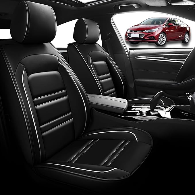 Seat Cover for Chevy Cruze 2011-2019 | Car Seat Covers Front Seats, Waterproof Seat Protectors, Automotive Front Seat Covers (Front Seat, Black&White Line)