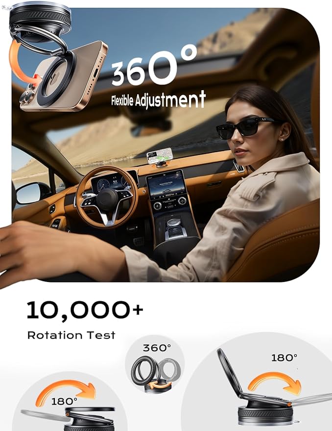 MAGIC JOHN Magnetic Phone Holders for Your Car [Car Aroma Mount] [2-in-1 Fragrance Diffuser & Phone Stand][Ultra-Suction Cup] 360° Adjustable Magnetic Phone Holder, Car Accessories for iPhone, Black