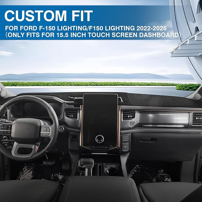 KUST Car Dash Cover for Ford F-150/F150 Lighting 2022 2023 2024 2025 2026 (Only fits for 15.5 inch Touch Screen Dashboard) Polyester Dashboard Cover Non-Slip Custom Fit Dash Mat No Glare Black