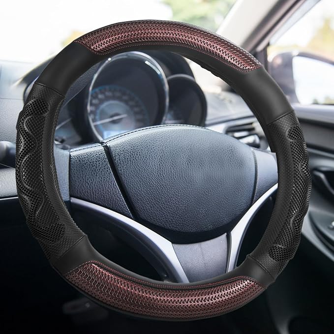 17.5-18 Inch Truck Steering Wheel Cover Leather Wheel Semi-Truck Comfy Grip Cover with 3D Honeycomb Anti-Slip Design Car Accessory, Fits RV, Big Rig and Classic Car(Black)