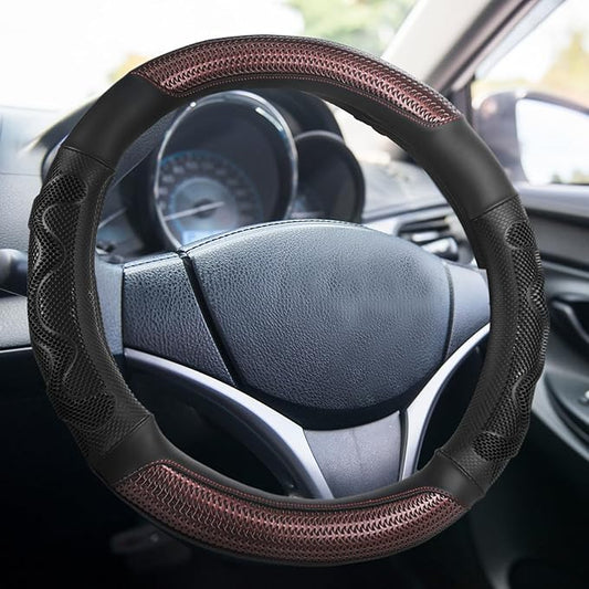 17.5-18 Inch Truck Steering Wheel Cover Leather Wheel Semi-Truck Comfy Grip Cover with 3D Honeycomb Anti-Slip Design Car Accessory, Fits RV, Big Rig and Classic Car(Black)