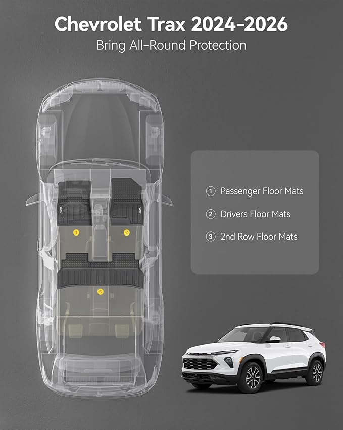 3W Floor Mats for Chevrolet Trax & Buick Envista 2024 2025 2026, TPE All Weather Custom for Trax 1st and 2nd Row, Car Liners Accessories, Black