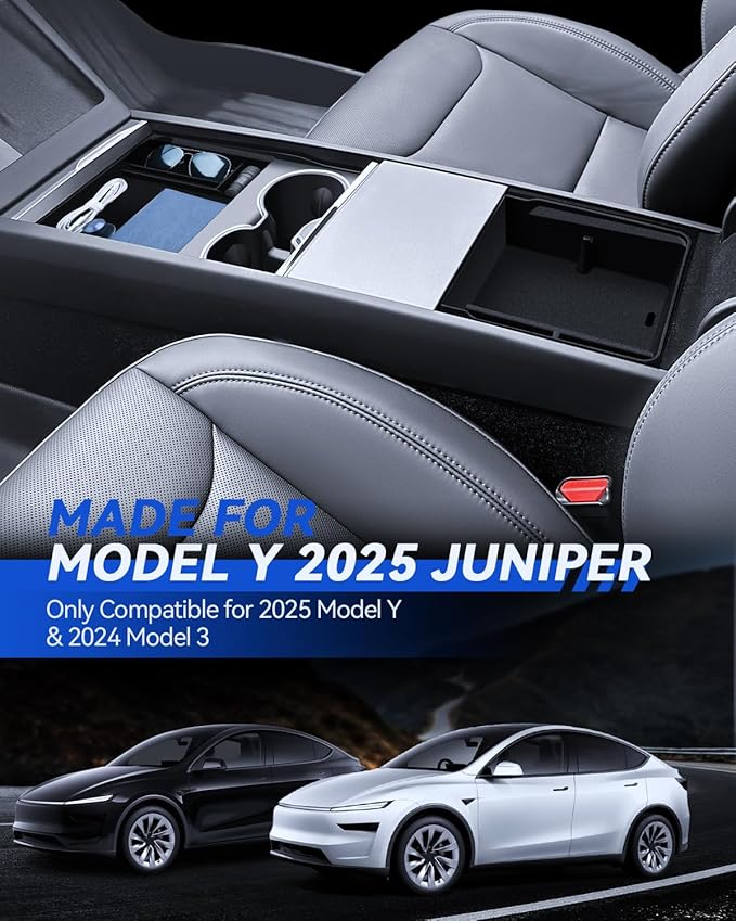 5-Pcks for Model Y Console Armrest Tray+ Cup Holder+ Wireless Charging Mat+ Organizer*2 2025 Model Y& 2024 Model 3 Accessories Armrest Tray Middle Storage Box Insert Container