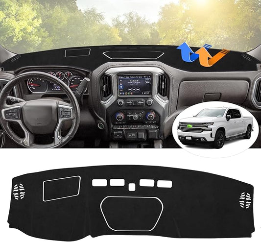 Autorder Dashboard Cover Mat for 2019-2023 Chevy Silverado 1500 2500HD 3500HD/GMC Sierra Accessories Dash Cover Flannel Dash Mat Sunshade Protector(Just Fit the Models Without Forward Collision Alert)