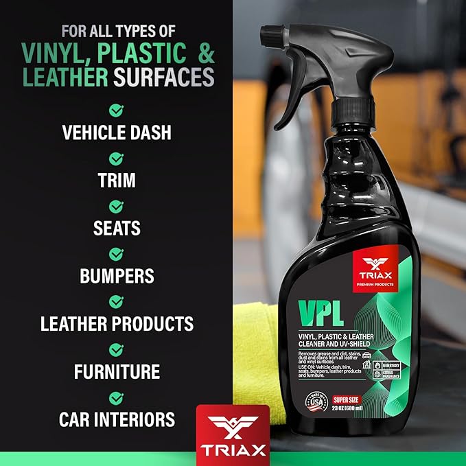 Triax Vinyl, Plastic & Leather VPL Premium Cleaner with UV Shield, Leather Scent (23 Ounce)