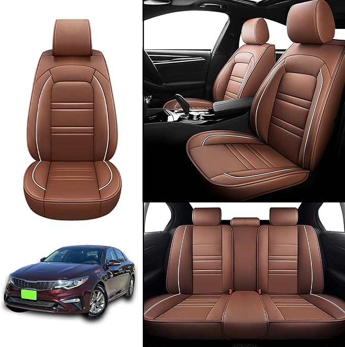 Seat Covers for kia Optima 2003-2020 | 5-Seats Leather Seat Covers, Easy to Install Automotive Seat Covers Full Set (Full Set, Coffee)