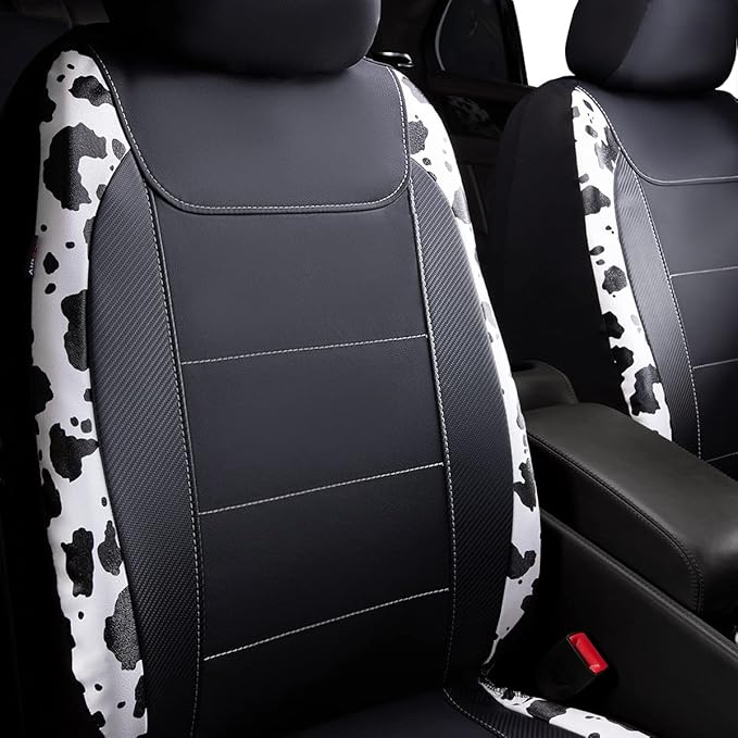Flying Banner car seat Covers Protects Water Proof Faux Leather Carbon Fiber Fronts Rear Bench Covers (Cow Black, Full Set - Combo Pack)