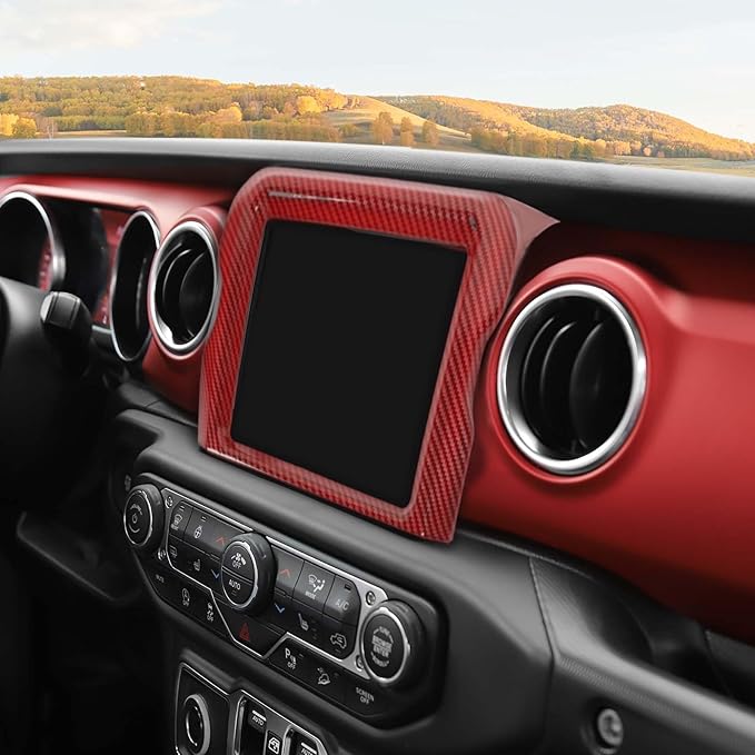 RT-TCZ for Jeep JL Center Console Radio Display Panel Trim Cover for Jeep Wrangler JL JLU Gladiator JT 2018-2023 Red Carbon Fiber Interior Accessories 8.4 inch