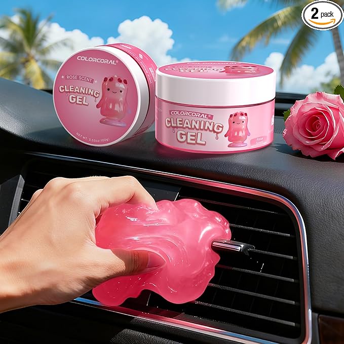2 Pack Car Cleaning Gel Reusable Auto Slime Cleaner,Rose Scent Dust Cleaning Gel Keyboard Slime for Car Interior Air Vent Cleaner, Auto Detailing kit Tools Accessories,Gifts for Men Women,200g,Pink