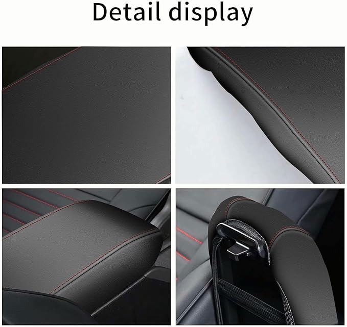 AOMSAZTO Armrest Covers for 2008-2014 Toyota Highlander Black with Red Stiches