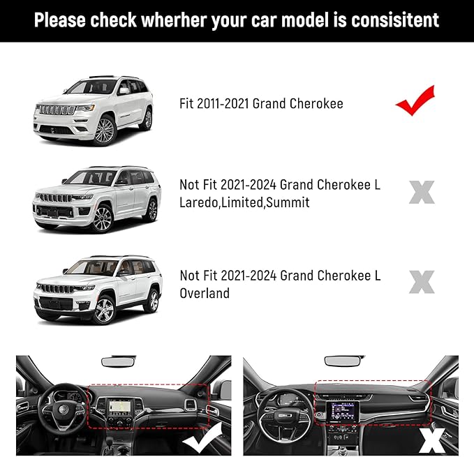 ZZEQYG Dash Cover for Jeep Grand Cherokee(Not for L Model) 2011-2020 Accessories Flannel Dashboard Cover Dash Mat Center Console Cover Sunshield Protector Pad