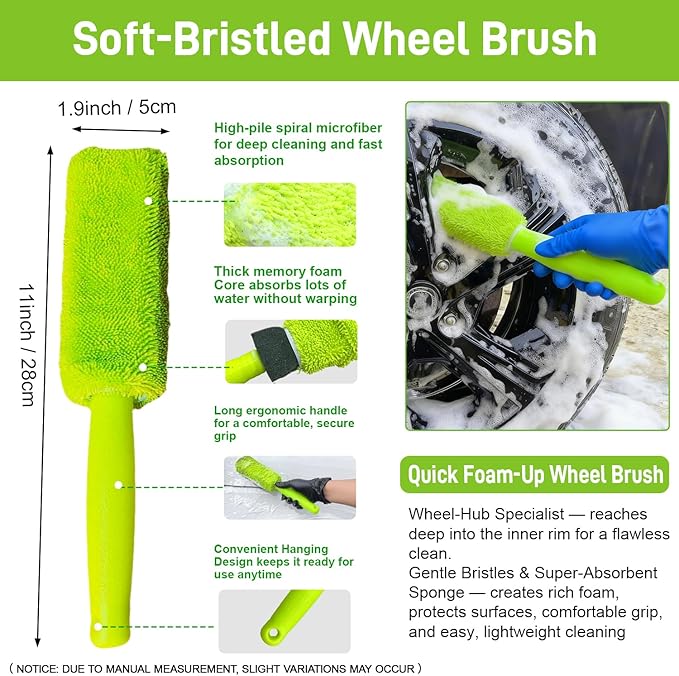 7PCS Car Wheel Brush Kit – XINDELL Rim & Tire Cleaning Brush Set, Scratch-Free Wheel Cleaning Kit for Cars, Rims & Tires – Auto Detailing Brush Set with Soft/Hard Bristles
