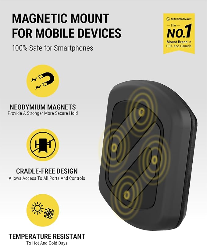 Scosche MXDM Magnetic Phone Holders for Your Car, Dashboard Cell Phone Holder with Extra Strong Magnet and Thick Metal Plate, Car Mount Cellphone Stand Compatible with iPhone, Samsung and More, 2 Pack