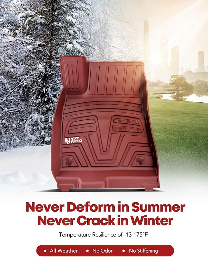 YHTAUTO Floor Mats Compatible with Tesla Model 3 2021-2023, All Weather TPE Front Rear Cargo Liner, Rear Storage Mats, Model 3 Accessories, Red, Set of 6