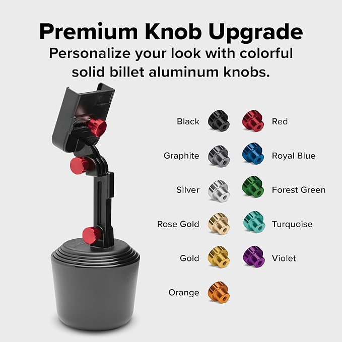 WeatherTech CupFone with Extension – Adjustable, Universal Cup Holder Cell Phone Mount Car & Truck Accessory – Best Design for iPhone & Smartphone Charging – Black Plastic Knobs