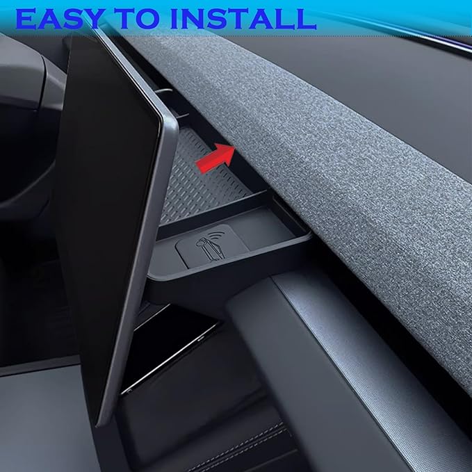 yhcdsea for 2024-2025 Tesla Model 3 Highland and 2025 Tesla Model Y Center Console Organizer Behind Screen Storage Box Dashboard Hidden Tray Interior Accessories(Model 3 Highland/Model Y Juniper)