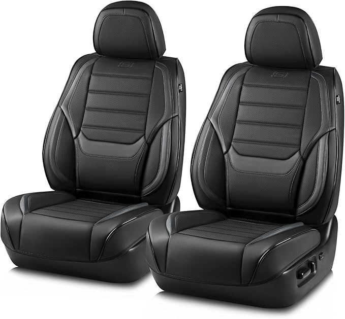 Skechers MAX Cushioning Seat Covers,Memory Foam Leather Car Seat Covers,Waterproof Car Seat Protector Front Seats,Car Seat Cushion Airbag Automotive Universal Fit for Most Cars,Vans,Trucks,SUV,Grey