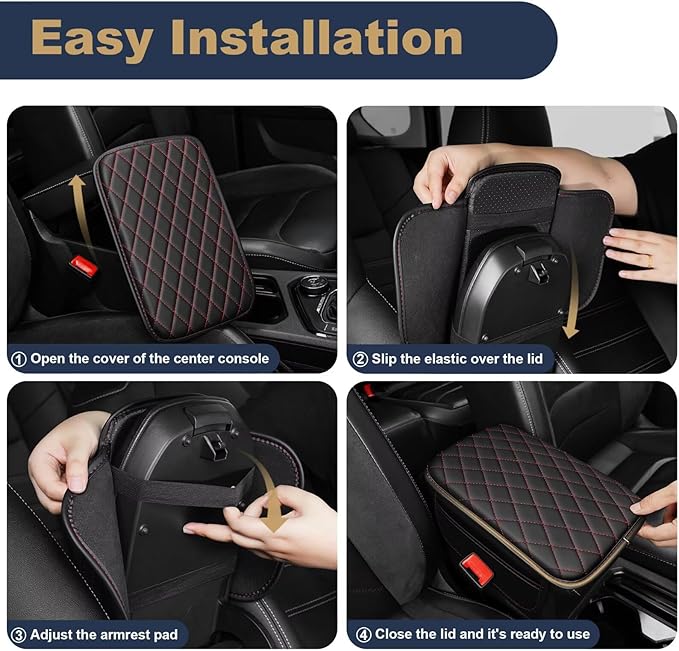 YORKNEIC Center Console Cover Fit for Ford EcoSport: Middle Console Cover with 2 Storage Pocket,Faux Leather Waterproof Anti-Scratch Car Armrest Cover Protector(Black&Redline)