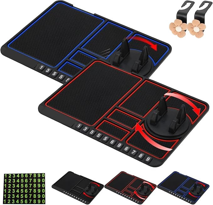 Anti-Slip Mat with Mobile Phone Holder, 2026 New Multifunction Car Anti-Slip Mat Auto Phone Holder, Extra Large Car Dash Accessories for Phone, Keys, Sunglasses (2Pcs-C)