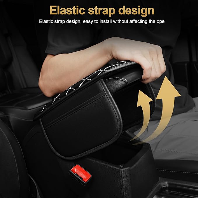 Bling Center Console Cover Compatible with Acura TLX Car Armrest Cover with 2 Side Storage Pockets (Black)