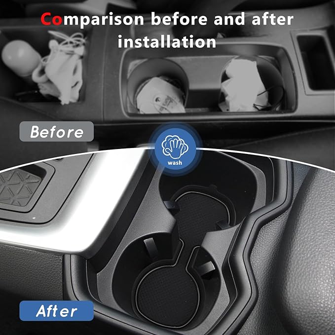 Auovo 3D Cup Holder Insert Liners Compatible with Toyota RAV4 Accessories 2025 2024 2023 2022 2021 2020 2019 Car Custom Cup Holder Mats Pads 3-pc Set (Black Trim)